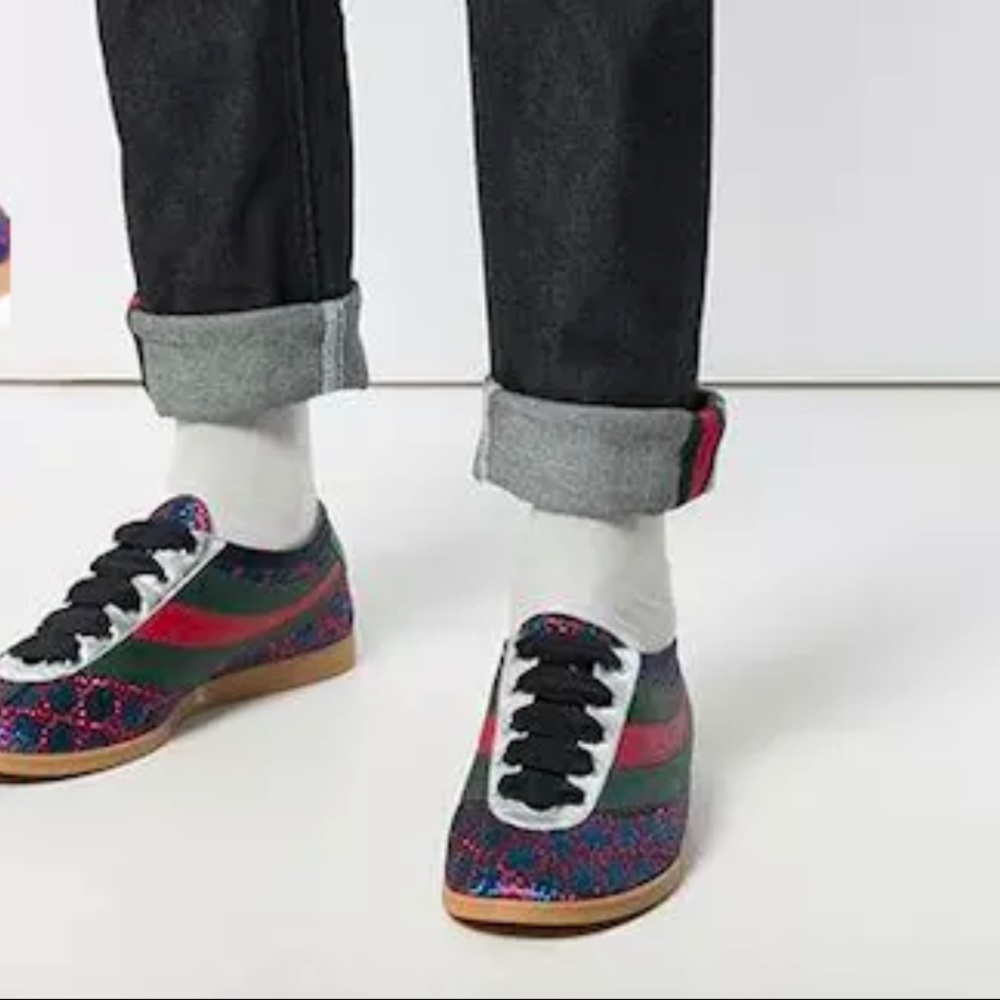 Gucci Falacer Lurex GG Sneakers w/Web - Picture 2 of 14